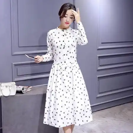 jeanesunp2016春装新款女装长款衬衫连衣裙碎花气质淑女韩版收腰长裙长袖图片大全邮乐官方网站
