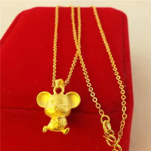 本命年招财转运金鼠挂坠锁骨短款越南沙金项链鼠年女生时尚礼物新
