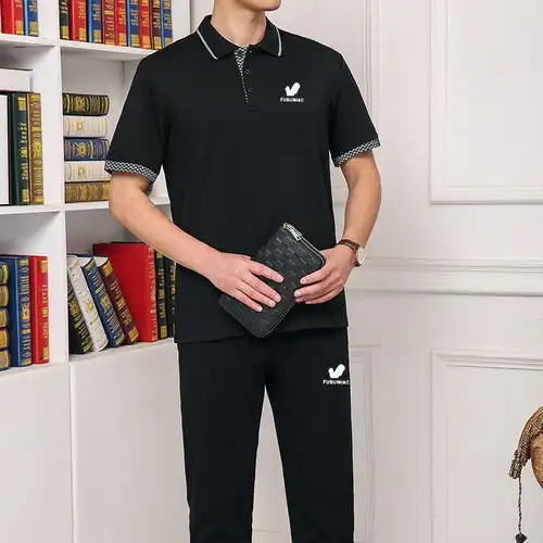 富贵鸟男士运动套装中老年夏季薄款大码休闲运动服爸爸装两件套岚
