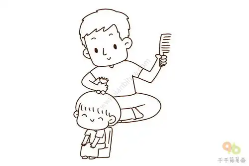 父亲节暖心父女之梳小辫简笔画
