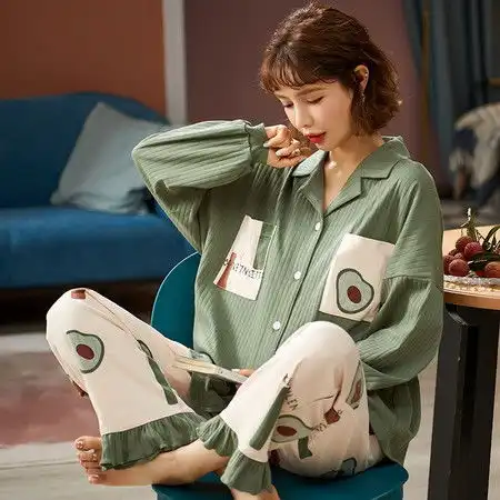 卓纪睡衣女春秋季纯棉2021年新款少女学生甜美可爱长袖开衫卡通家居服套装
