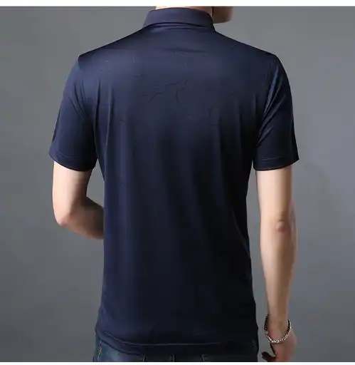 桑蚕丝中年男士短袖t恤翻领宽松商务休闲半袖冰丝汗衫爸爸装wt
