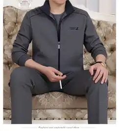 春秋三件套中老年运动男爸爸跑步休闲套装中年男士大码晨练运动服

