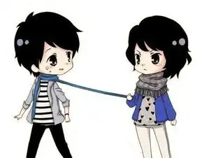 女生拉着男生围巾的情侣卡通超高清图片
