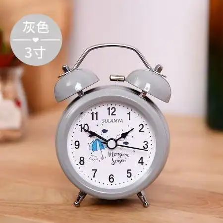 闹钟静音床头简约创意学生卡通闹铃时钟多功能金属儿童夜光小闹表
