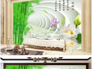 立体中式山水鲜花风景背景墙
