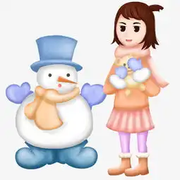 手绘卡通冬天可爱雪人和女孩图片素材其他格式下载动漫人物大全
