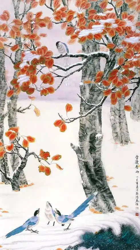 名家花鸟画作品红叶诉情,不可多得的佳作
