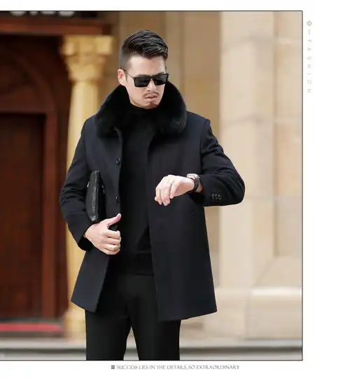 冬装中长款尼克服水貂毛领獭兔内胆休闲大衣中年男士风衣外套xaw
