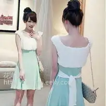 春夏新款雪纺薄荷绿柔棉清纯女爆款连衣裙
