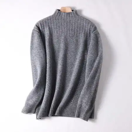 施悦名山羊绒衫女秋冬新款半高领毛衣女慵懒宽松套头加厚针织纯羊毛衫女a
