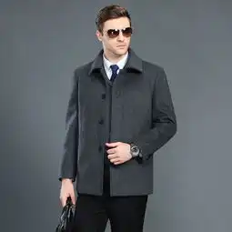 洋湖轩榭新款男式毛呢大衣中年男士羊绒风衣外套中长款羊毛呢子大衣
