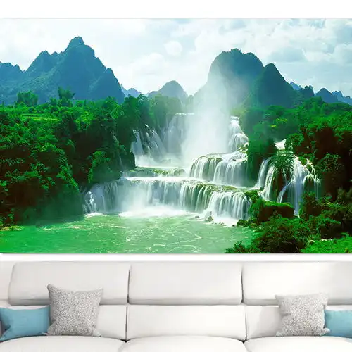 桂林山水瀑布装饰画流水生财风景画招财生财客厅墙贴壁画挂画自粘
