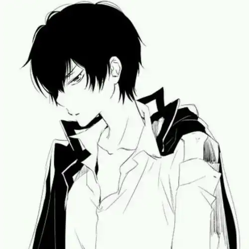 有没有这张图男生的情侣头像向左下角看,黑白,动漫,上半身
