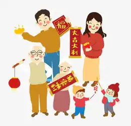 春节卡通手绘小清新风格庆祝春节的一家人图片素材其他格式下载动漫人物大全
