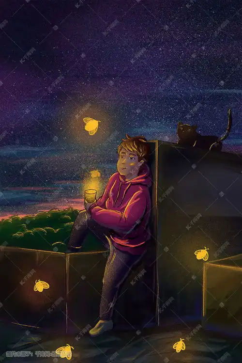 孤独的星空黑夜男孩光亮青春治愈插画图片千库网

