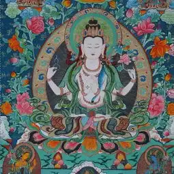 热贡唐卡艺术四臂观音5070cm七佛
