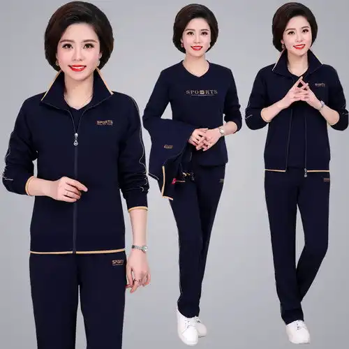 中老年运动服套装女夏季宽松大码中年休闲卫衣三件套妈妈女春秋装
