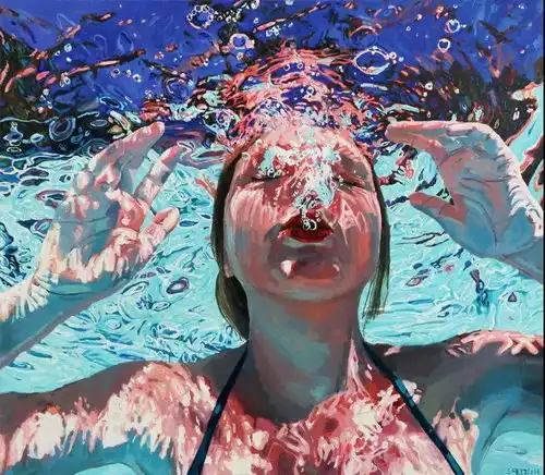 油画颜料塑造水中的人
