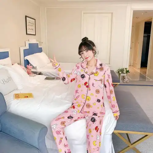 牛奶丝韩版宽松ins风甜美可爱卡通长袖家居服
