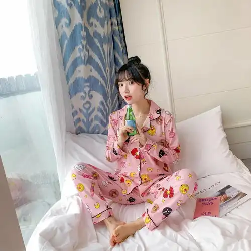 牛奶丝韩版宽松ins风甜美可爱卡通长袖家居服
