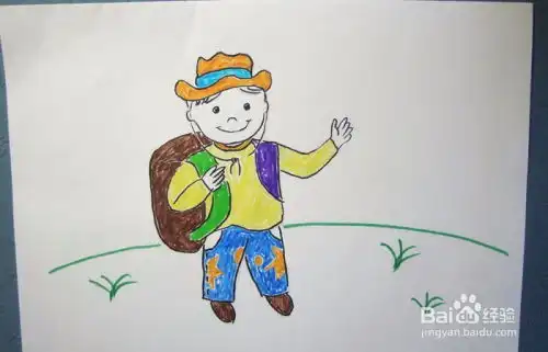 彩色简笔画背包旅行的男孩
