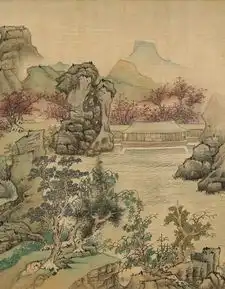 爲兿蓝瑛的手段临宋人青绿山水卷
