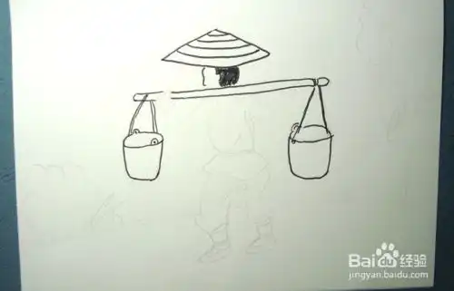 彩色简笔画挑水的男孩
