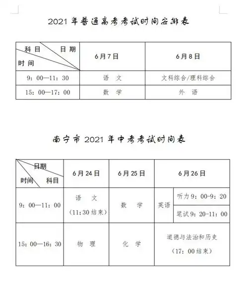 今年南宁市高考中考时间公布
