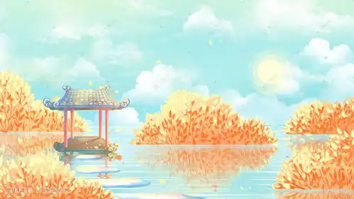 蓝色唯美卡通治愈小清新古风秋季景色配图插画图片千库网
