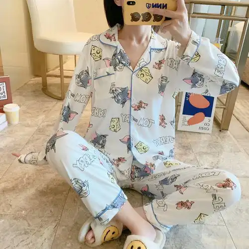 牛奶丝韩版宽松ins风甜美可爱卡通长袖家居服
