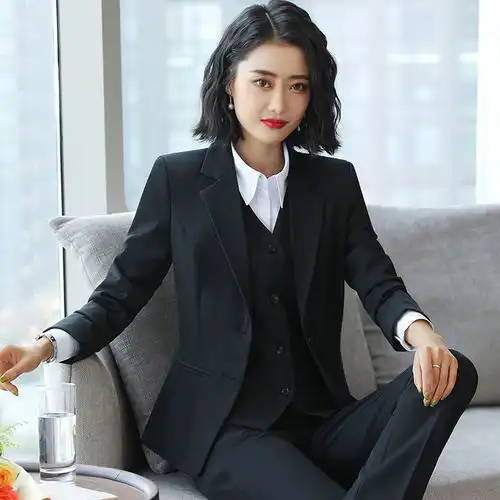 秋冬季职业装女士小西装套装女三件套马甲正装大码工作服上班外套
