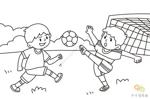 小学一年级课文配画踢足球的小朋友简笔画
