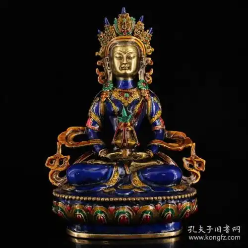 珍藏收老纯铜纯手工打造景泰蓝长寿佛一尊
