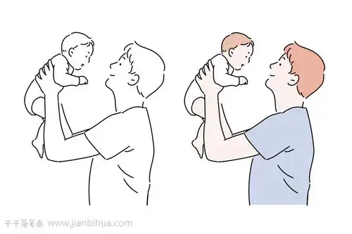 父亲和孩子简笔画大全
