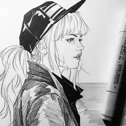 仅靠一支黑色笔,画的女生够美,男生够帅
