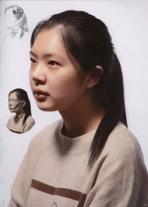 画素描头像照片梳辫子女孩高清图片侧面正面
