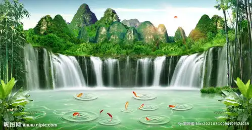 招财山水九鱼图图片
