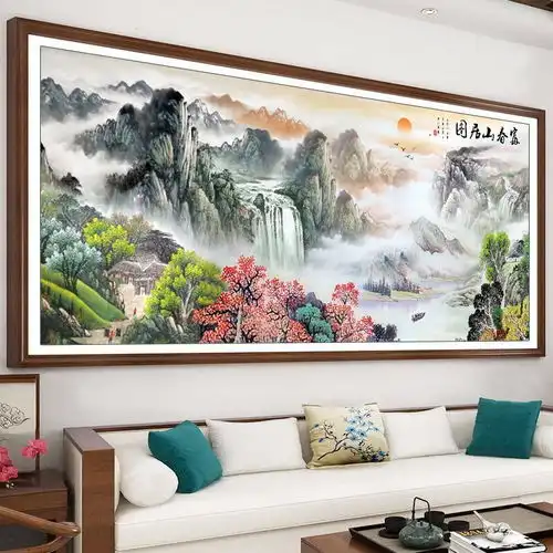 富春山居图十字绣客厅线绣2019新款山水画流水生财简单刺绣全满绣,一品好特惠
