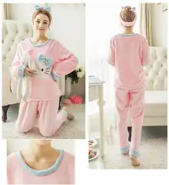 缘份卡通法兰绒少女甜美睡衣保暖家居服套装
