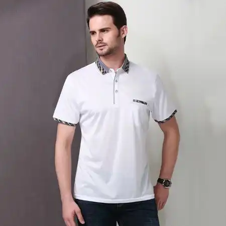 依诺柏尼夏季中年男士丝光棉短袖t恤商务休闲翻领半袖818
