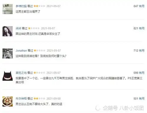 彭小苒君九龄开分4.5分,一星差评全在吐槽男主丑

