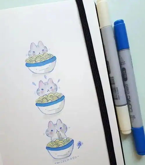 马克笔手绘可爱的猫咪马克笔画风,萌萌哒
