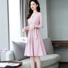 条纹连衣裙女秋冬2019新款女装中长款时尚气质连衣裙女
