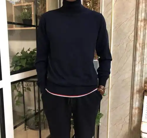 潮流新趋势高领毛衣揭秘时尚奥秘来自代工厂最纯粹的原单40羊毛彩色织带点缀男女情侣款高领保暖毛衣