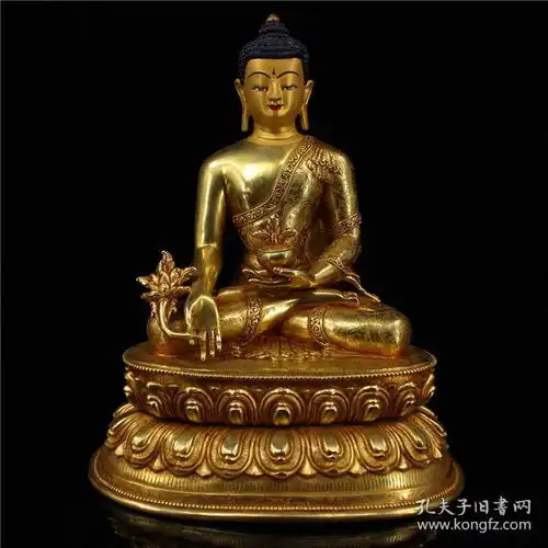尼泊尔寺院收顶级大师工匠画师纯手工打造紫铜鎏真金镶嵌宝石密宗药师佛一尊6000

