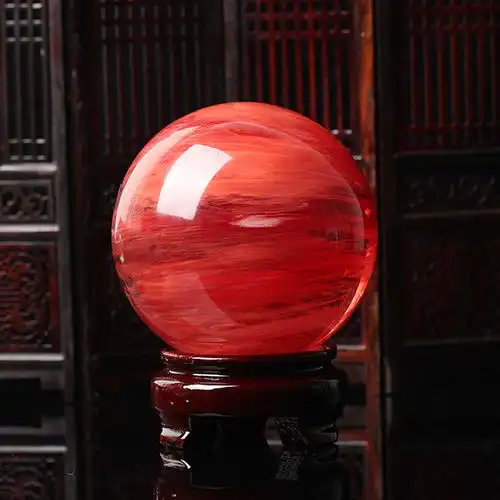 开光天然红水晶球摆件红色水晶球客厅办公居家风水球鸿运当头招财
