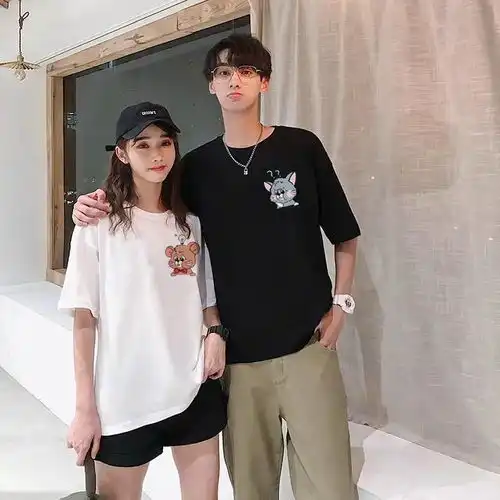 猫和老鼠t恤纯棉2020新款小众设计感不一样的情侣装宽松五分袖棉
