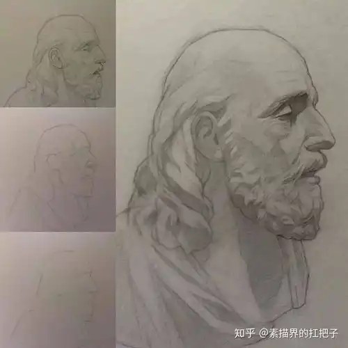 大神的素描步骤图,拿去临摹
