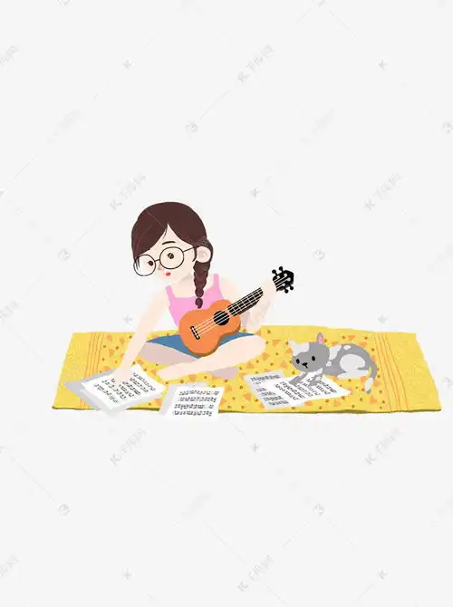 居家看乐谱弹吉他的女孩元素设计素材图片免费下载千库网
